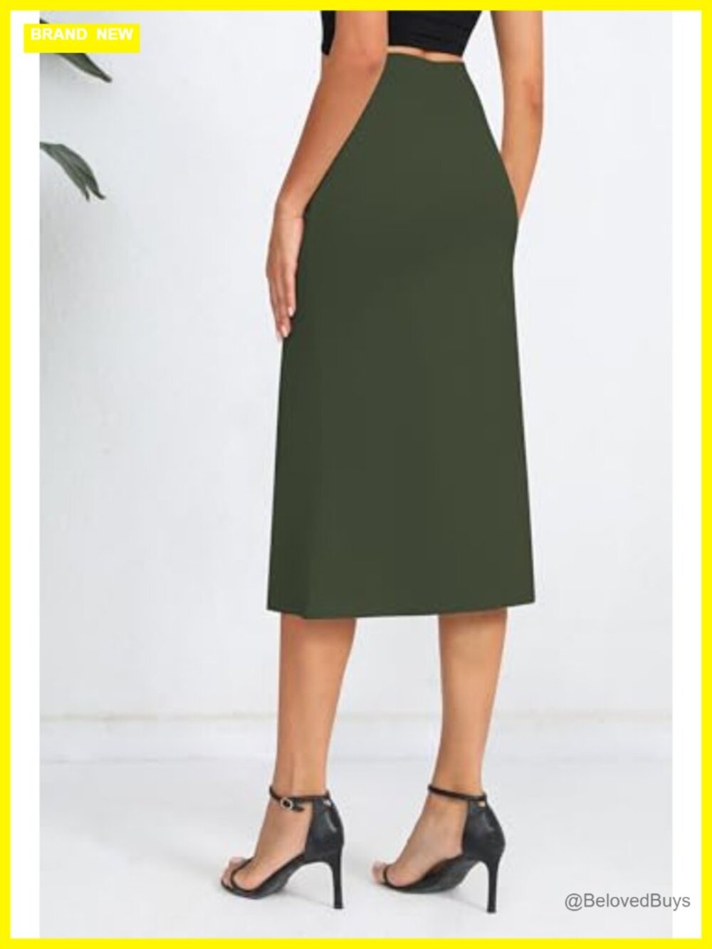 Stretch Fishtail Pencil Skirt High Waist Midi with Slit Office Bodycon - Picture 4 of 5